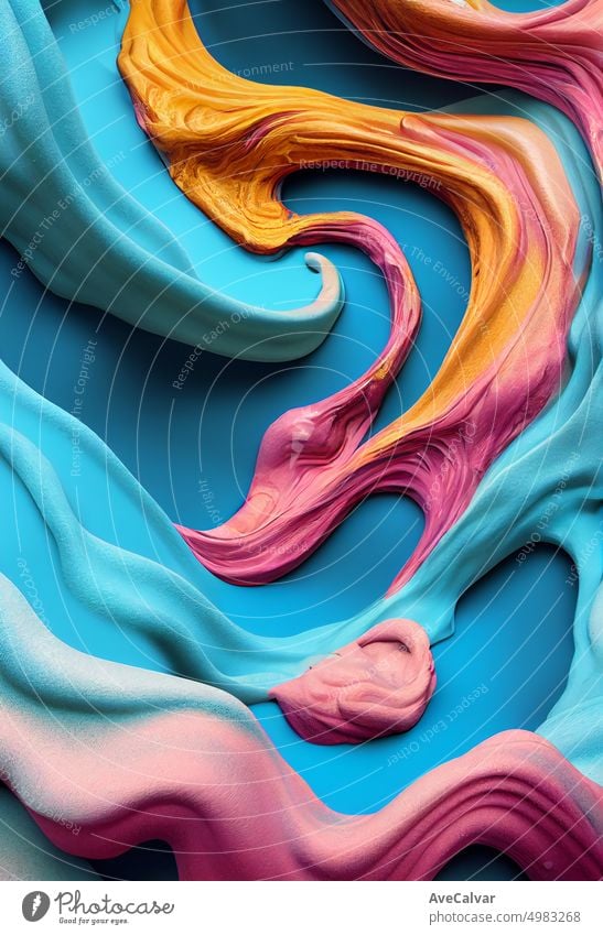Bunte Acrylfarbe in Bewegung mit Formen strukturiert. Regenbogenfarbe, Abstrakte Kunst Hintergrund. Öl auf Leinwand. Raue Pinselstriche von Farbe. Nahaufnahme. Stark texturierte, hochwertige Details