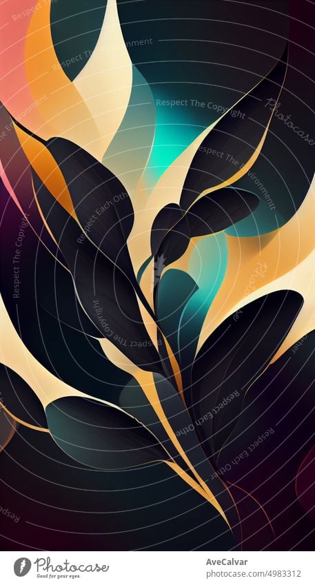 Luxus Blumen digitale Illustration Hintergrund mit goldenen Farben in Linie Kunst-Stil. Botanische Poster mit Aquarell Blätter in der Kunst Linie Stil für Dekor, Design, Tapete, Verpackung