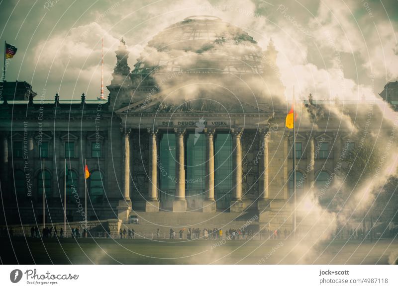 Reichstagsgebäude in den Wolken Doppelbelichtung Stil Fassade Architektur Experiment Illusion Bundesregierung Parlament Reaktionen u. Effekte Politik & Staat