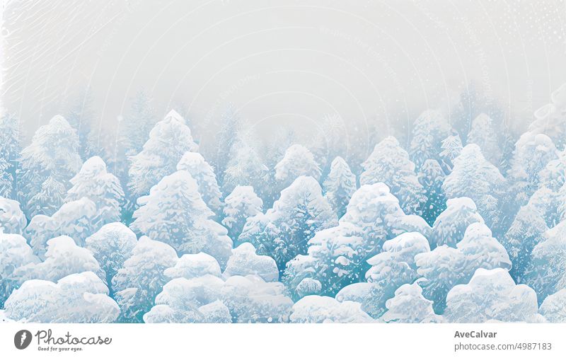 Weihnachten schneebedeckten Winterwald Landschaft mit Kopie Raum. Weihnachtsbaum. Hintergrund, Konzept für Gruß oder Postkarte.Winter-Grußkarte Flugblatt Header Weihnachtsdekoration Hintergrund