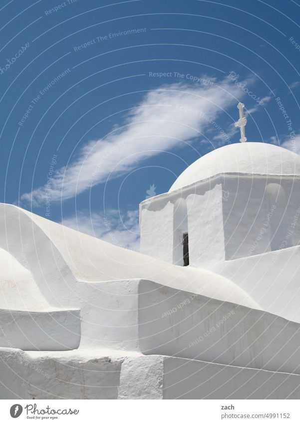 weiß und blau Kykladen Griechenland Ägäis Mittelmeer Insel Milos Kapelle Kirche Himmel Orthodoxie Orthodoxe Christen orthodoxe Kykladenarchitektur