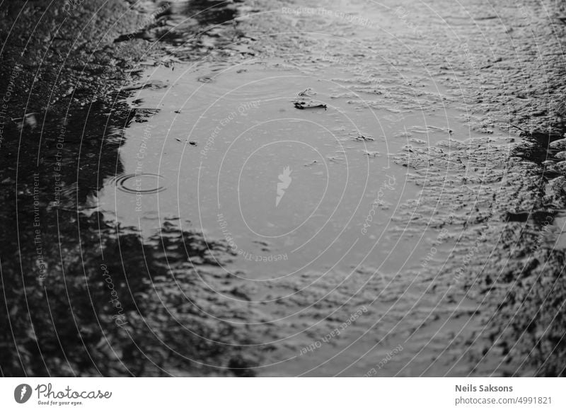 nassen Betonboden in regnerischen Tag als schwarz und weiß monochromen Hintergrund abstrakt Kunst Sauberkeit dunkel Design dreckig grau Grunge