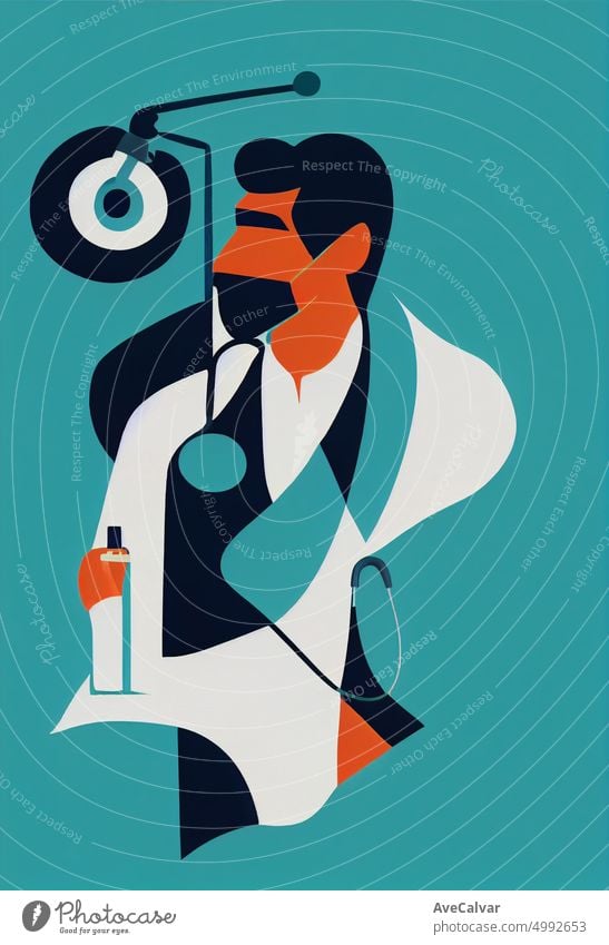 Illustration eines Arztes Charakter im Krankenhaus. Perfekt für Web-Design, Banner, mobile App, Landing Page. Buntes abstraktes Design Person Sanitäter