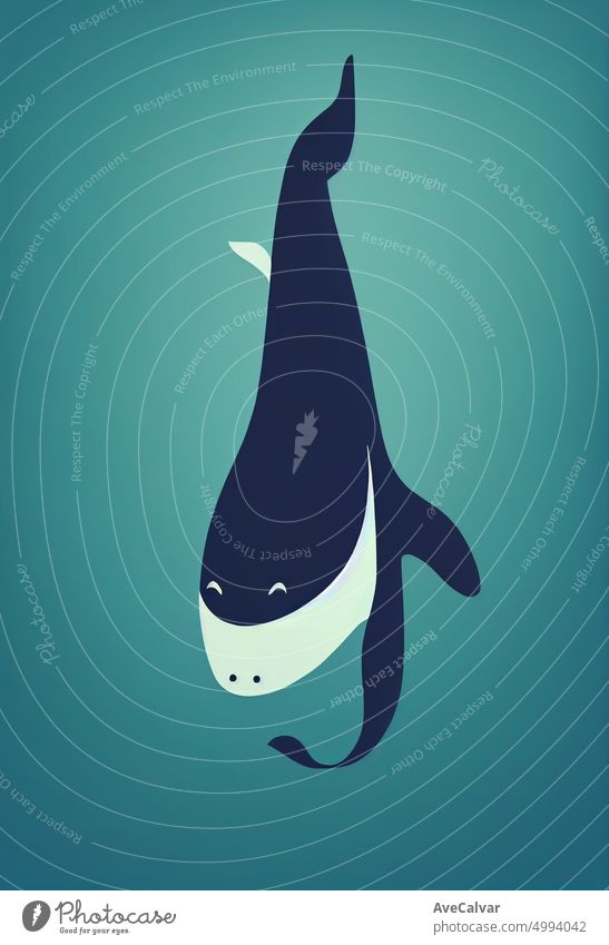 Boho minimale Illustration eines Wals und Meerestiere schwimmen. Grafik u. Illustration Delphine Designelement unterseeisch Kunst Babyparty Hintergründe
