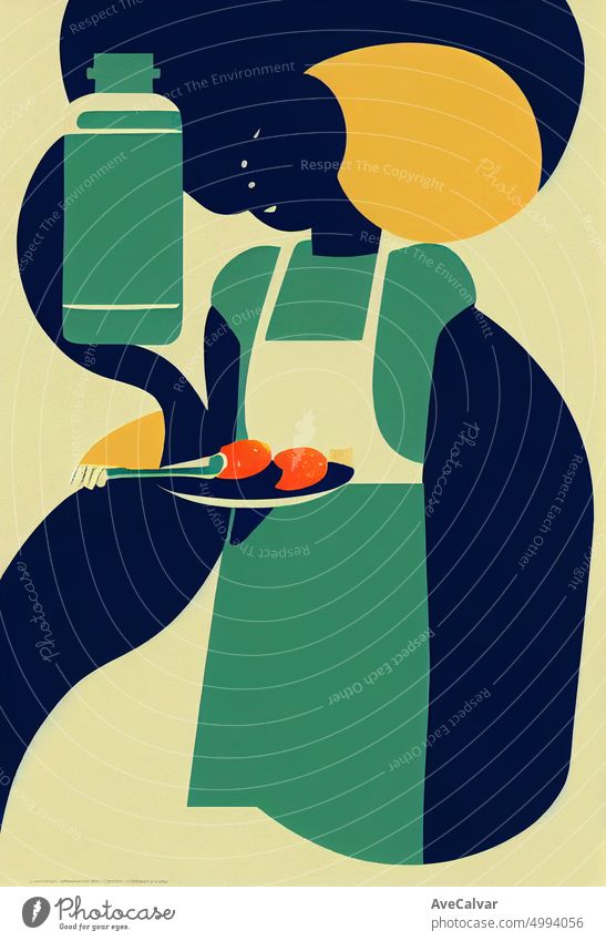 Illustration einer Person, die kocht und eine Mahlzeit vorbereitet. Buntes abstraktes Design, flaches Designkonzept mit feinen Linien. Perfekt für Web-Design, Banner, mobile App, Landing Page.