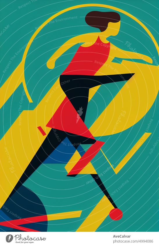 Illustration einer Frau, die trainiert und läuft, um Gewicht zu verlieren. Buntes abstraktes Design, flaches Designkonzept mit feinen Linien. Perfekt für Web-Design, Banner, mobile App, Landing Page.