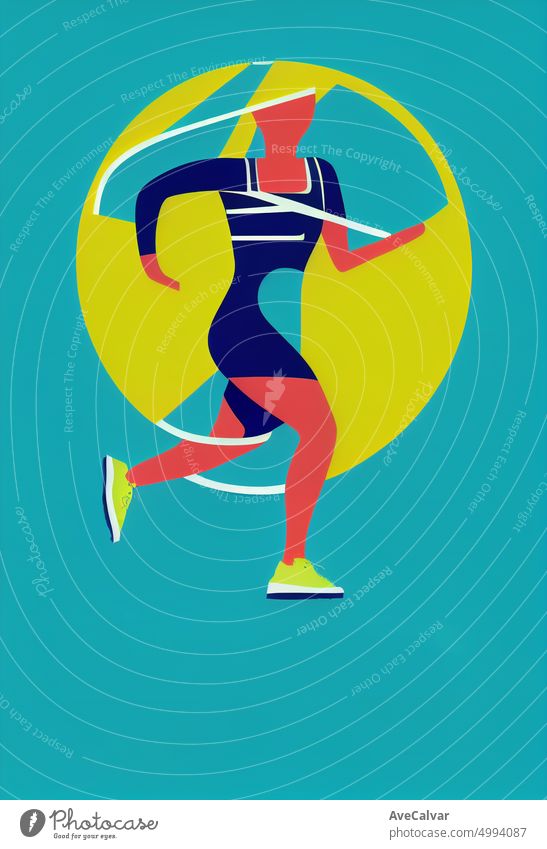 Illustration einer Frau, die trainiert und läuft, um Gewicht zu verlieren. Buntes abstraktes Design, flaches Designkonzept mit feinen Linien. Perfekt für Web-Design, Banner, mobile App, Landing Page.