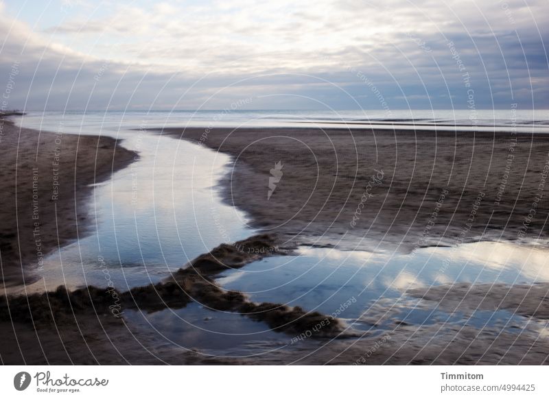 Himmel, Wasser, Erde Wolken Licht Sonnenlicht Nordsee Ebbe Sand Strand Reflexion & Spiegelung Mehrfachbelichtung Dänemark Ruhe Weite Meditation Gezeiten