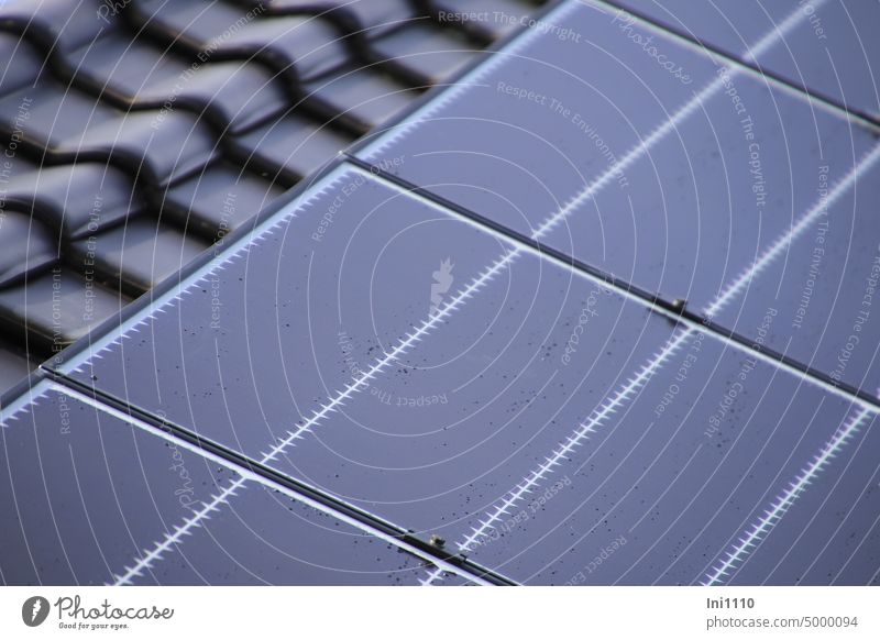 Solarmodul Photovoltaikanlage auf einem Dach Nahaufnahme Modul Modultyp Solarzellen Solarenergie Sonnenlicht Sonnenenergie Energie sparen Umweltschutz