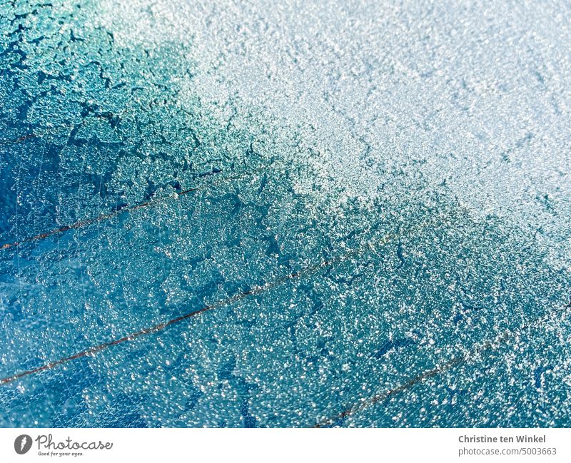 Das Eis beginnt zu tauen gefroren kalt Winter Frost Kälte kalte Temperatur frieren Eisfläche Hintergrundbild Winterstimmung Jahreszeiten Nahaufnahme