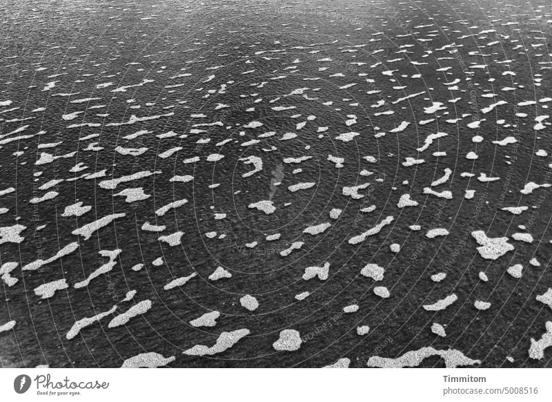 Wasser am Nordseestrand - ganz sanft Strand Sand flach Gischt Meer Natur Dänemark Menschenleer Schwarzweißfoto ablaufendes Wasser