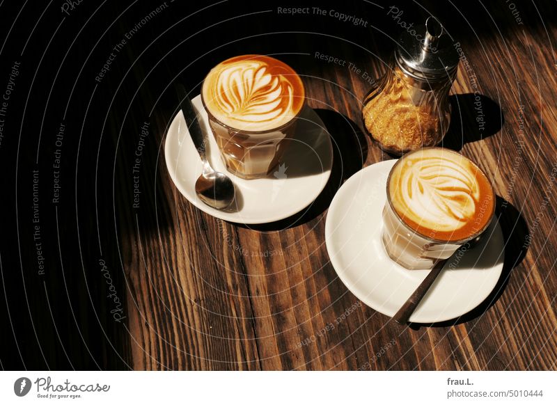 Caffè Espresso Glas Gläser Tisch Getränk Koffein Bistro Straßencafé Zucker Milch
