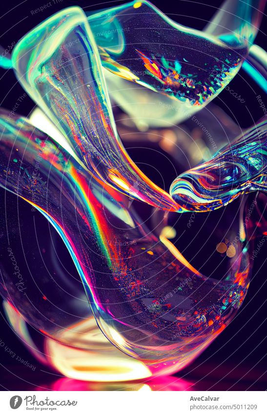 Flüssiges Glas, Lichtbrechungen, abstrakt liquide bunt Farben Brille horizontal Erdöl texturiert durchsichtig Oberfläche Kunst Biologie Chemie Tropfen Tröpfchen