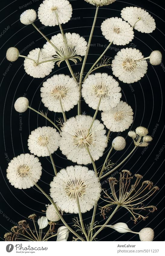 Floral realistische Malerei ein Bündel von anne's Spitze Blumen auf dunklem Hintergrund, launisch botanischen Konzept Grafik u. Illustration Wiese filigran