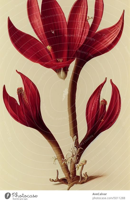 Floral realistische Malerei von Strauß Teufelskralle Blumen auf dunklem Hintergrund, launisch botanischen Konzept Grafik u. Illustration weiß künstlerisch