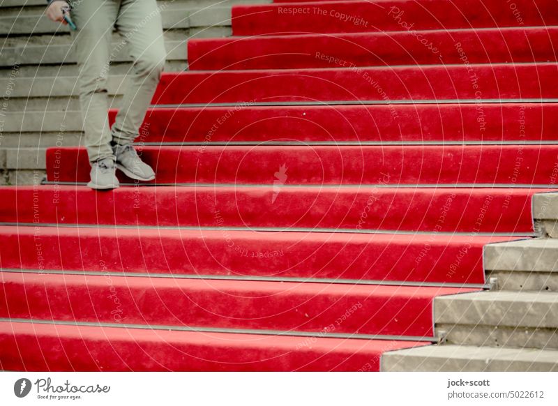 posieren für ein Foto auf dem roten Teppich Treppe Roter Teppich Kultur Stufenordnung Wege & Pfade Strukturen & Formen Architektur Symbole & Metaphern Stil