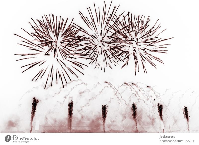 exotisches Feuerwerk 4000 Explosion fremdartig obskur Pyrotechnik Kontrast Feste & Feiern Show Leuchtspur Knall Monochrom Negativbild anders abstrakt