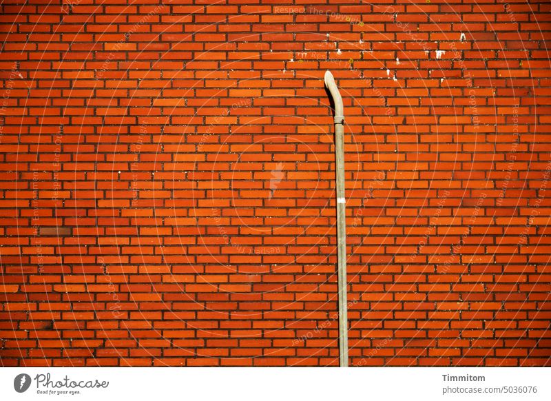 Ziegelsteinwand mit Abflussrohr Wand Ziegelsteine Rohr Mauer Fassade Farbfoto Gebäude Menschenleer Dänemark gleichmäßig alt rot
