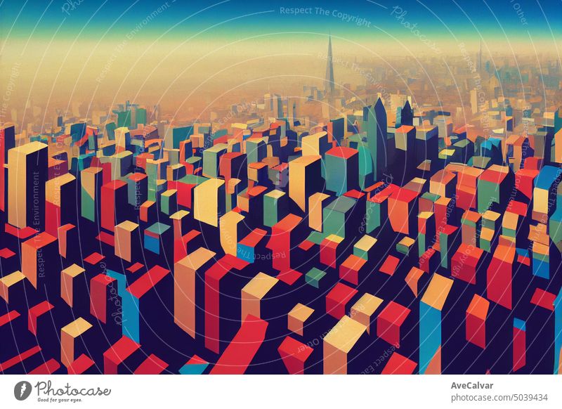 Minimale Illustration einer Stadt in verschiedenen Farben. Vectorial Stil Bild Wolkenkratzer abstrakt Grafik u. Illustration modern wirtschaftlich korporativ