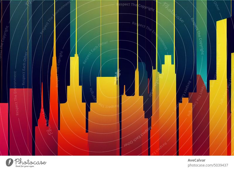 Minimale Illustration einer Stadt in verschiedenen Farben. Vectorial Stil Bild Wolkenkratzer abstrakt Grafik u. Illustration modern wirtschaftlich korporativ