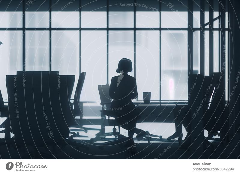 Illustration einer Frau Silhouette Durchführung einer Sitzung in einem Büro, Frau bei der Arbeit Konzept, Geschäft Geschäftsfrauen Menschengruppe Team Business