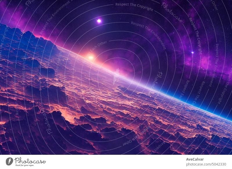 Mystische Weltraumbild, neue unentdeckte Welt, lila, Raum, beginnt Astronomie himmlisch Schmuckkörbchen Galaxie glühen graphisch mystisch Nebel außen Planet