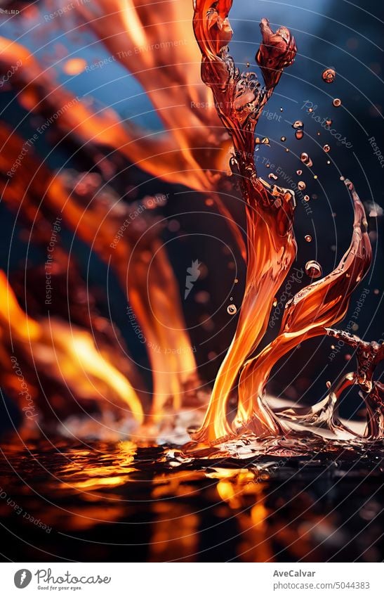 Feuer Flamme gegen Wasser und Eis Konzept Hintergrund mit Kopie Raum. Fluid Tapete Bewegung Kunst Element Grafik u. Illustration Atmosphäre Farben cool Kurve