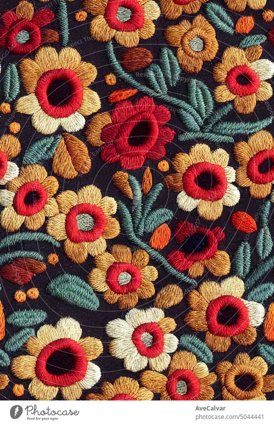 Stickerei botanische Vintage Blumentöpfe, Stickerei Muster texture.Copy Raum Boho-Stil Hintergrund Stickereien Ornament drucken Textil sticken altehrwürdig