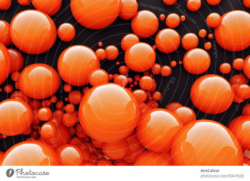 Helle abstrakte Hintergrund der Wust von Blasen isoliert auf schwarzem Hintergrund. Bunte Kugeln im trendigen Stil. Geometrische und dynamische Tapete mit Kugeln oder Partikeln. Banner-Vorlage