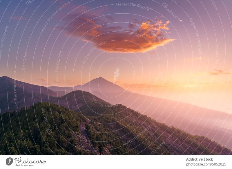 Erstaunliche Aussicht auf felsige Berge bei Sonnenuntergang Landschaft Tal Berge u. Gebirge Baum Natur nadelhaltig malerisch Teneriffa Spanien Kanarische Inseln