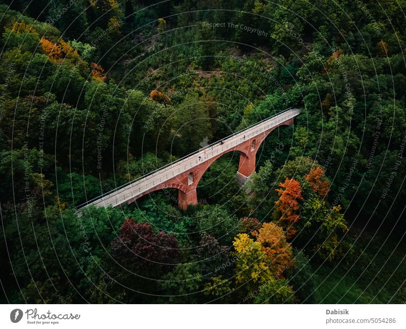 Altes Eisenbahnviadukt in Srebrna gora. Polen Wahrzeichen in der Nähe von Klodzka Aquädukt Viadukt Brücke Architektur Wald Herbst Abenteuer Natur srebrna gora