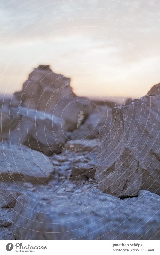 Steine in der Landschaft in Israel Filmmaterial Isreal Korn Naher Osten Reisefotografie Reisen Sommer Süden Wüste analog Fels Gestein dämmerung Abendsonne Natur