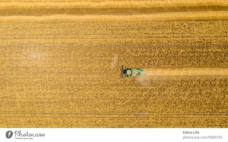 Blick von oben auf Mähdrescher, Erntemaschine, erntereifes Getreide Antenne landwirtschaftlich Ackerbau Müsli Land Landschaft kultiviert Bodenbearbeitung
