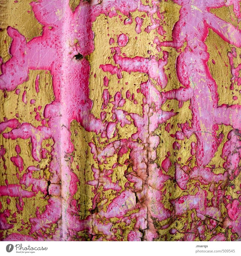 Verfall elegant Stil Design Mauer Wand Metall alt ästhetisch kaputt schön gelb rosa chaotisch Farbe Wandel & Veränderung Farbstoff Lack abblättern verwittert