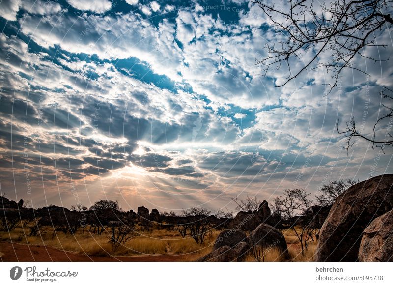 traumwolken - wolkentraum Felsen Damaraland Wildnis Sonnenuntergang Außenaufnahme Afrika Namibia Landschaft Ferne Fernweh reisen Farbfoto