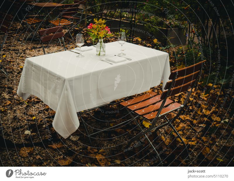 gedeckter Tisch mit Schnittblumen Feste & Feiern Dekoration & Verzierung Blumenstrauß Stil Natur Besteck Serviette Tischwäsche Vorfreude Lifestyle Restaurant