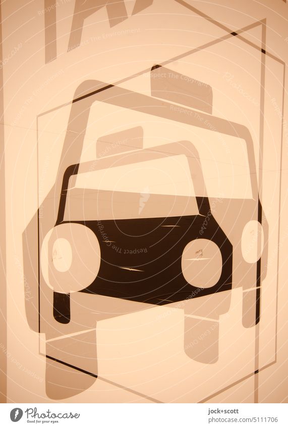 Taxi Taxi Piktogramm Silhouette Symbole & Metaphern Design Doppelbelichtung Monochrom Mobilität PKW Auto Verkehrszeichen Halteposten Taxistand