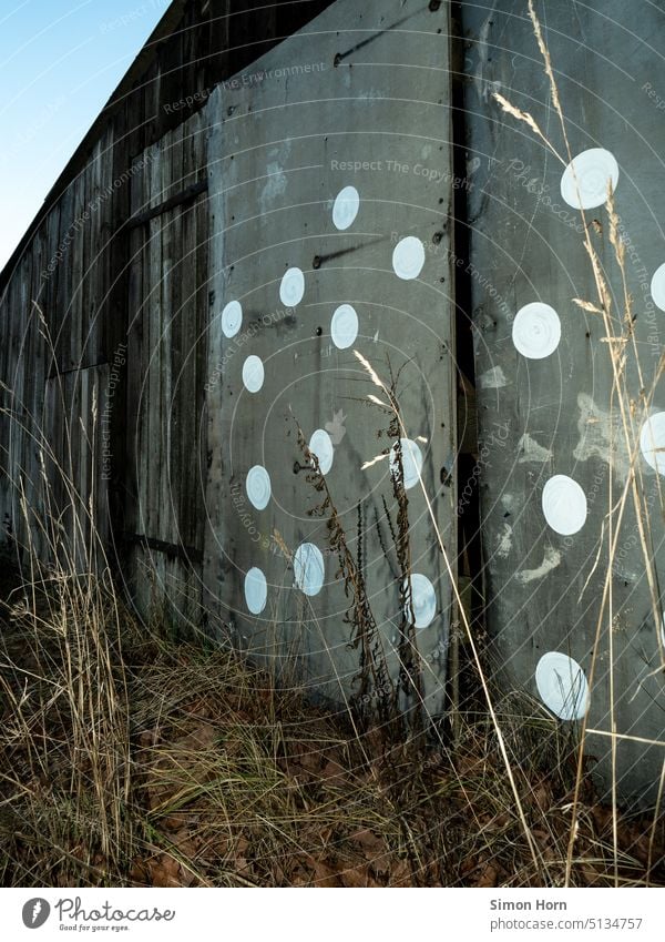 Scheunentor mit Punkten Tor Flecken Markierung Muster Bemalung Hütte Strukturen & Formen Landwirtschaft abstrakt Holzwand Fassade Gebäude