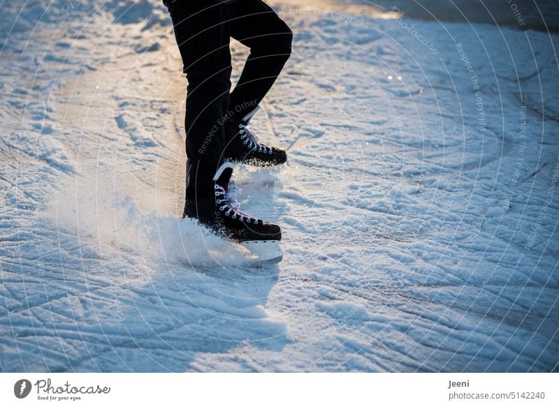 Volle Fahrt Mensch Schlittschuhlaufen Beine Bewegung Wintersport Spaß Schnee Jugend Freizeit & Hobby Sport Eis Frost kalt See Eisfläche Freude gefroren