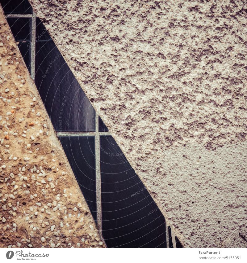 glücklich machende Fassadengestaltung Mauer Wand Beton Kacheln Fliesen u. Kacheln Linien Streifen grau schwarz Hintergrundbild Textfreiraum abstrakt