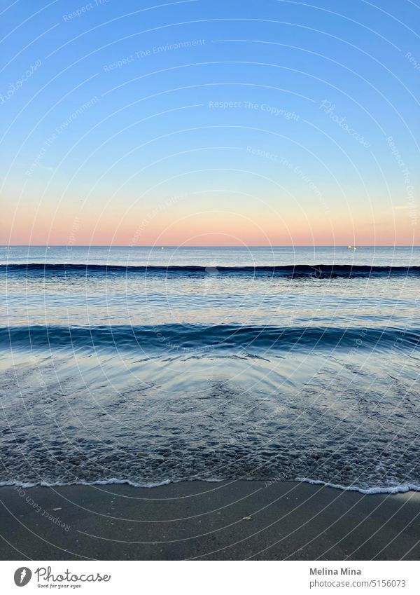 Sonnenuntergang am Strand in Südfrankreich Meer Frankreich Himmel Marseillan Ferien & Urlaub & Reisen Sand Sommer blau Erholung Windstille ruhige Atmosphäre