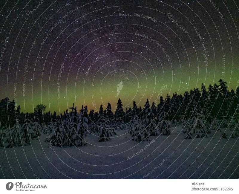 Nachts in schwedisch Lappland Aurora Nordlicht Schweden Abisko Milchstraße Sterne dunkel schnee kalt frost leuchten Polarlicht Schwedisch Lappland
