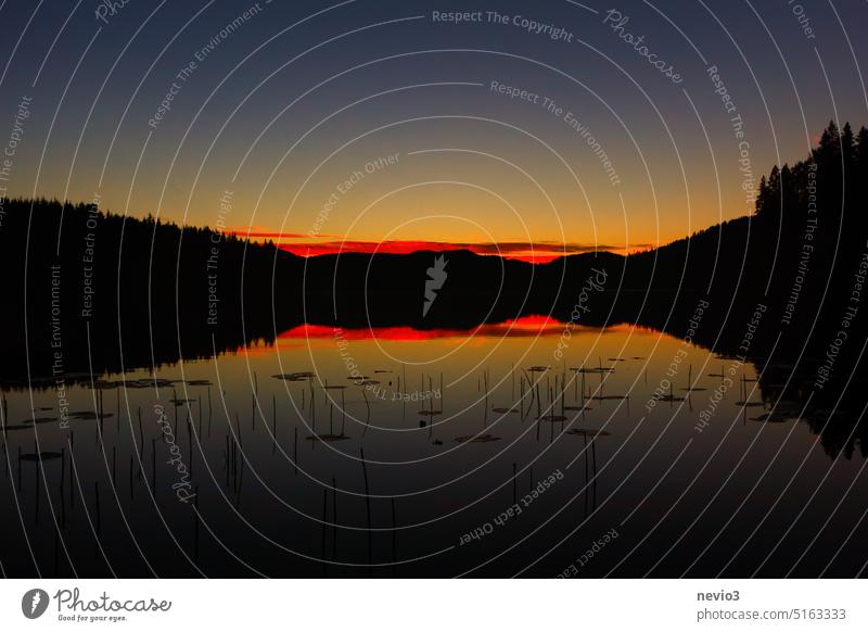 Malerischer Sonnenuntergang an einem ruhigen schwedischen See auf dem Hochküstenweg im Sommer Hochuferweg höga kusten höga kusten-leden Panorama Schweden