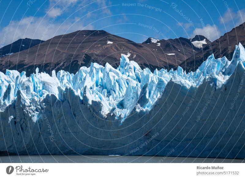 Wand aus Eis Eisberg Eiskristall Patagonien Winter Antarktis blau Blauton Natur Landschaft Schneesturm Schneelandschaft Schneebedeckte Gipfel Eiswürfel
