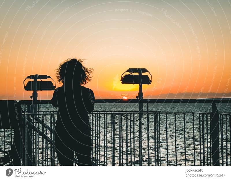 auf der Fähre nach TAS den Sonnenuntergang erleben Frau Meer Romantik Abend Tasmansee Horizont Wolkenloser Himmel Ferien & Urlaub & Reisen Silhouette Reling