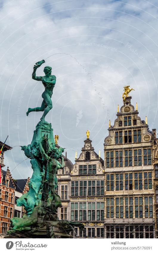 Berühmter Springbrunnen in Antwerpen, Belgien Belgier Brabo Brabo-Brunnen Europa Europäer Flandern Architektur Großstadt Stadtbild Kultur Ausflugsziel berühmt