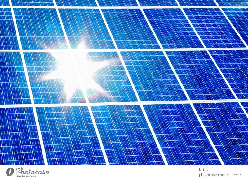 Bildstörung l Blaue Solarzelle mit Sonnenspiegelung. Nachhaltig Energie sparen mit Sonnenenergie, Solaranlage, Solarzellen. Solarmodul, Photovoltaikanlage, Solaranlage. Energiewende & Nutzung von Sonnenlicht. Ökostrom. Zukunft, Umweltschutz, Klimawandel.