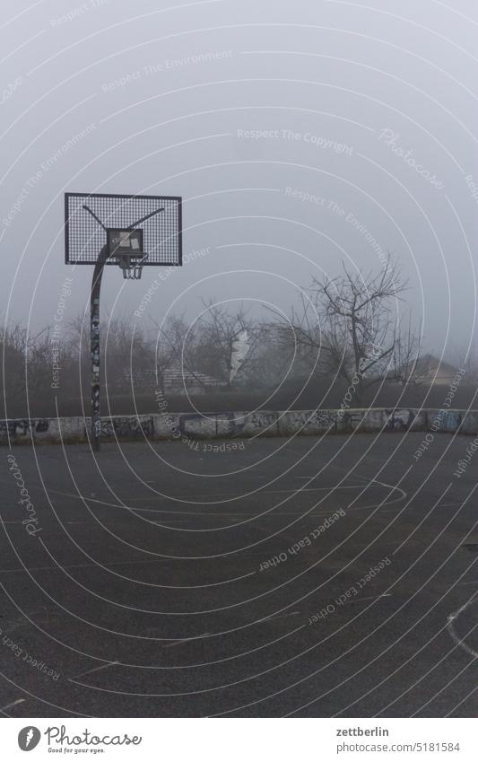 Basketball im Nebel diesig dunst herbst morgen nebel neblig wetter winter gerade herbst baluschek-park berlin schöneberg steglitz spiel ballspiel basketball