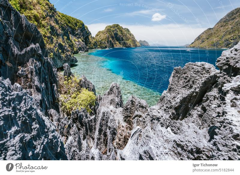 Der berühmte Blick auf die Tapiutan Strait in El Nido, Palawan - Philippinen palawan el türkis tropisch reisen Meereslandschaft MEER Felsen Natur Landschaft