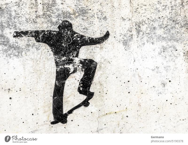 Schablonen-Graffiti zum Thema Skateboarding Kunst Hintergrund Holzplatte Junge Großstadt Kultur Design extrem graphisch grau Grunge Hand Grafik u. Illustration